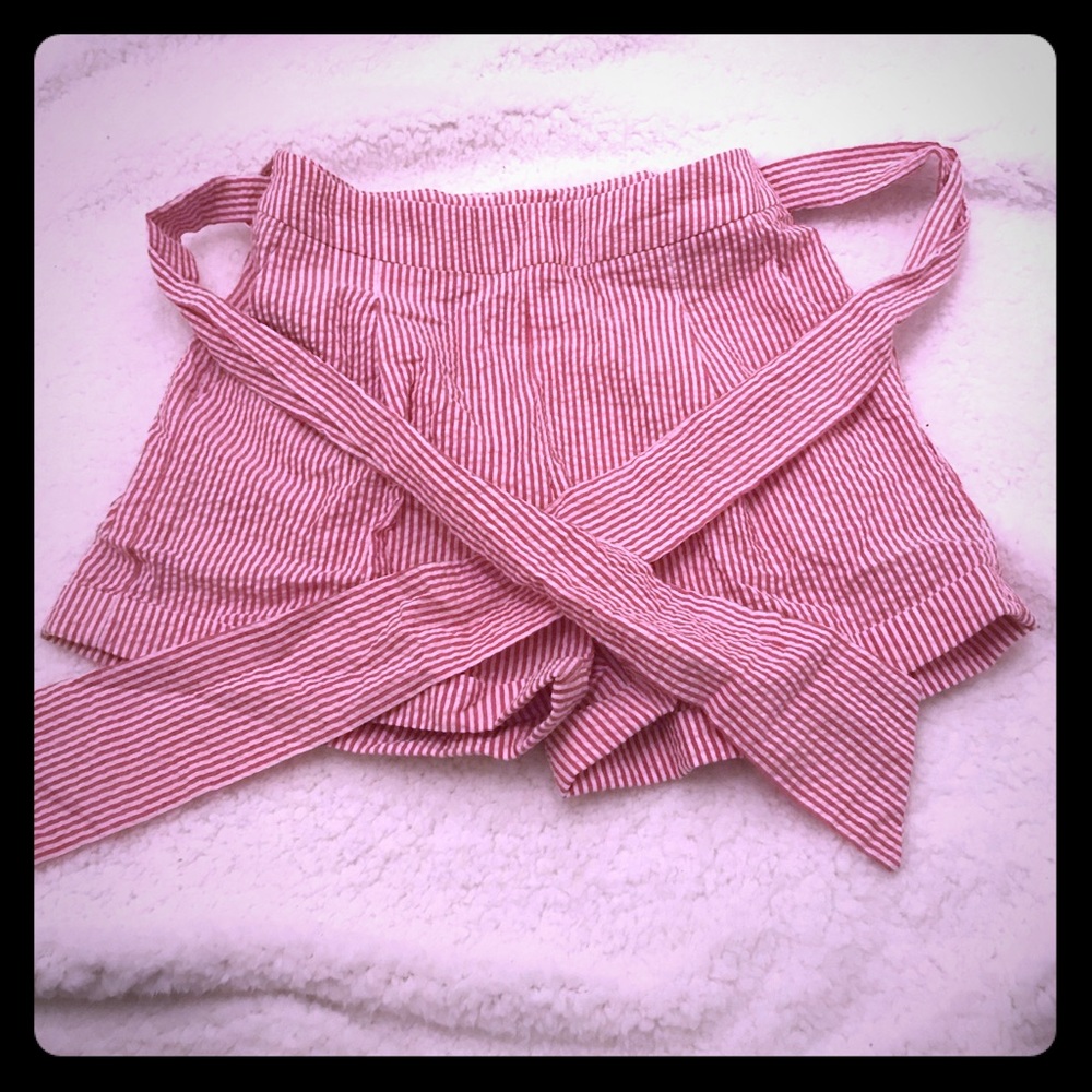 Red and white striped seersucker shorts